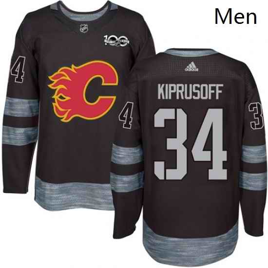 Mens Adidas Calgary Flames 34 Miikka Kiprusoff Authentic Black 1917 2017 100th Anniversary NHL Jersey